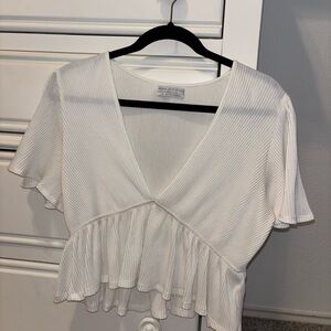 Urban Outfitters Cream V-Neck Ruffle Blouse